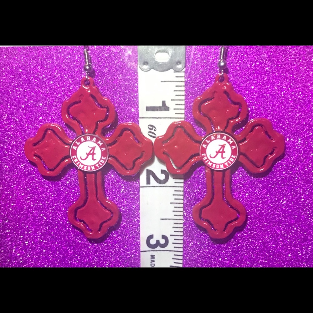 Crimson Red Cross Alabama Tide Logo earrings